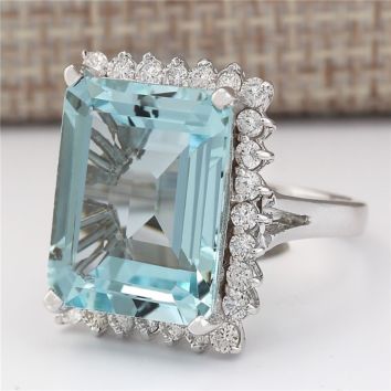 Natural Aquamarine Gemstone Bizuteria S925 Sterling Silver Color Ring for Women Silver 925 Jewelry Square Invisible Setting Ring