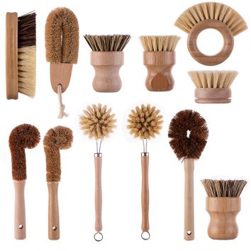 Natural Eco Friendly Bamboo Wooden Coconut Sisal Cleaning Dish Bottle Pot Brush Wooden Handle Cleaning Brush Set