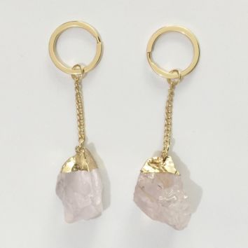 Natural Gemstone Pendant Keychains, Rose Quartz Key Chain, Stone Charm Pendants Keyrings