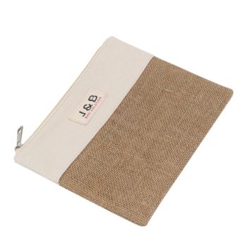 Natural Jute Canvas Flat Zipper Pouch Reusable Hemp Burlap Cosmetic Gift Bag with Logo
