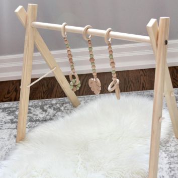 Newborn Baby Wood Beads Baby Teething Hanging Play Gym Sensory Toy