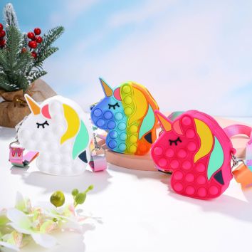 Newest Unicorn Bag Push Fidget Toy, Girls Gifts Silicone Push Pops Bubble Fidget Sensory Fidget Pops Bubbles Toy Crossbody Bag