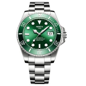 Nibosi 2395 Automatic Men's Mechanical Watch Green Water Ghost Waterproof Luminous Calendar Steel Strap Watch Dropshipping