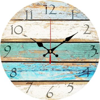 Non Ticking Silent Decorative Vintage round Beach Wooden Wall Clock