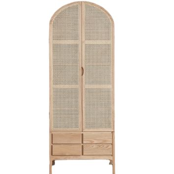 Nordic 2 Door Rattan Cane Wooden Tall Display Cabinet