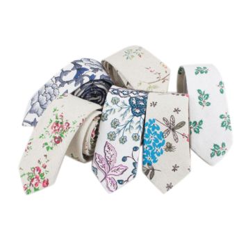 Novelty Mens Colorful Floral Cotton Linen Neck Ties for Wedding Party