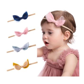 Nylon Kid Girl Newborn Double Lace Bow Set Accessory Cotton Little Knot Elastic Toddler Baby Headband