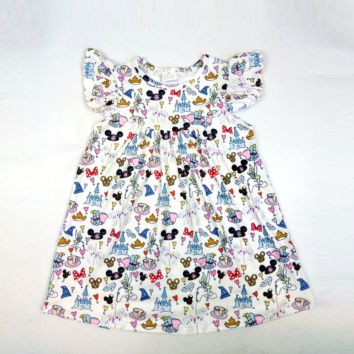 O-Neck Baby Girls Dress Flutter Sleeves Beautiful Boutique Kids Clothes