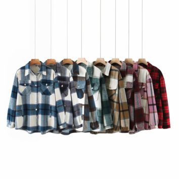 Oversized Design Plaid Color Shirt Coat Casual Women's Jackets with Pocket