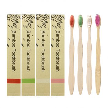 Packaging Wave Handle Multiple Colors Customized Logo Independent Eco Friendly Bamboo Toothbrush Pack