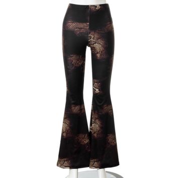 Pattern Snake Print Pants Women High Waist Flare Pant Streetwear