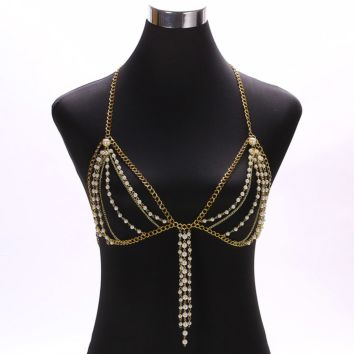 Pearl Shoulder Chain Original Design Chain for Women Body Bra Jewelry Halter Jewelry Bikini Night Bar Chain
