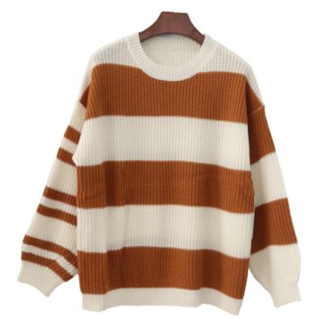 Personality Women's plus Size Pullover Striped Inter-Color Knitted Sweater