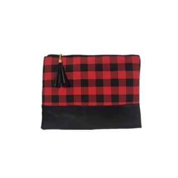 Personalized Monogram Women Christmas Buffalo Plaid Clutch Handbag with Tassel