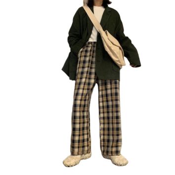 Plaid Pants Women Autumn Wide Leg Pants for Women Korean Style High Waist Checkered Pants Oversize Trousers Women Harajuku