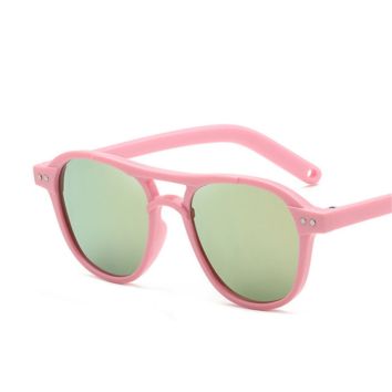 Plastic Pink Frame Ac Lens Top Child Mirror Sunglasses for Kids
