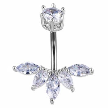 Poennis Gold Silver Belly Piercing Water Drop Navel Piercing Ring 6 Cz Crown Zircon Belly Button Ring