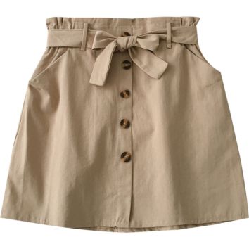 Popular Bow Strap Skirt Summer2020New Women's Korean-Styleinselastic Waistaword Short Skirts