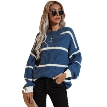 Popular Loose Sweater Causal Knitwear Striped Knitted Women Pullover