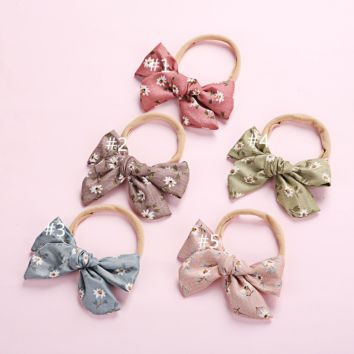 Popular Newest Spring Flowers Nylon Bows Fabric Girls Headbands Soft Elastic Hairbands Baby Bow Hair Accessories