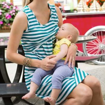 Pregnant Women Casual Breastfeeding Nursing Dress Sleeveless Loose Striped Pregnancy Maternity Long Dresses