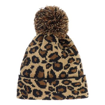 Promotion Pom Beanie Hat Premium Leopard Jacquard Knitted Beanie Keep Warm Hat