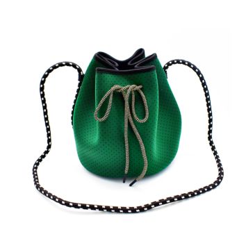 Pure Green Color Bucket Type Print Neoprene Handbag Women Tote Bags