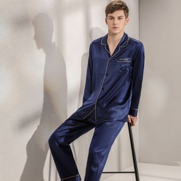 Qiyue 100% Pure Silk Pajamas Set for Man 100% Silk Pajamas