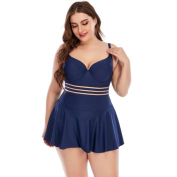 Quanzan Swimwear Women plus Size One Piece Skirt Swimsuit Solid Color Ruffled Swimsuit