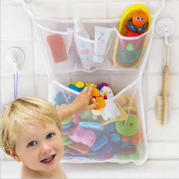 Quick Dry Bathtub Mesh Net Massive Baby Toy Storage Holder Bath Toy Organizer with Sticker Hooks