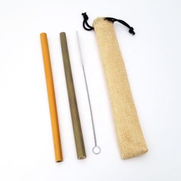 [Retailer`S Choice] Bamboo Drinking Straws Kit, 2 Bamboo Drinking Straws with a Cleaning Brush