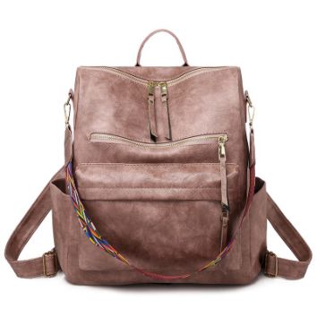 Retro Large Big Pu Leather Backpack Women Female Shoulder Strap School Bag