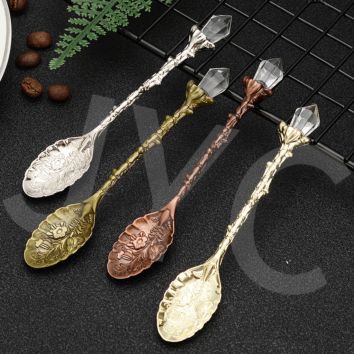 Retro Metal Antique Bronze Spoon Crystal Coffee Spoon Retro Spoon