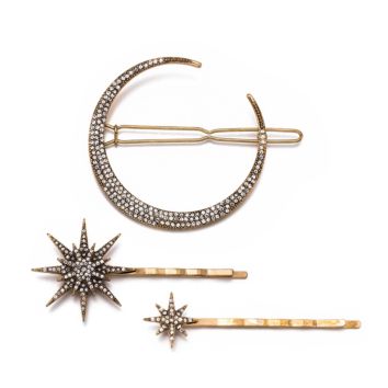 Retro Moon Snowflake Stars Hair Pins Rhinestone Hair Clip for Women