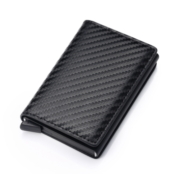 Rfid Blocking Aluminum Credit Cards Holder Pouch Box with Black Carbon Fiber Pu Leather Wallet for Christmas Business Gifts