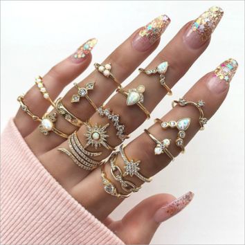 Ring of Style of Euramerican Bohemia 17 Sets Set Diamond Suit Ring Adorn Article Ring Set