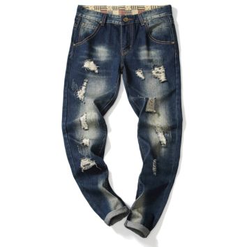 Ripped Blue Denim Used Jeans for Mens