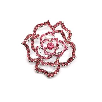 Rose Flower Silver-Plated Pink Crystal Rhinestone Brooch for Clothes Decoration,Women Brooches with Rhinestone