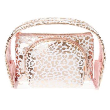 Rose Gold Leopard Print Cosmetic Bag Trio