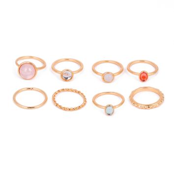 round Geometric Crystal Rings Simple Gold Silver Resin Rhinestone Ring Sets
