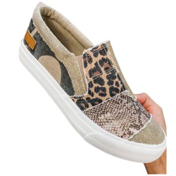 Rts Bootzen Pieced Raw Edge Dax Snake Leopard Slip on Patchwork Sneaker