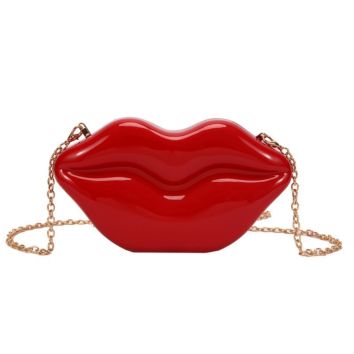 Rts Unique Mouth Shape Women Evening Clutch Leather Crossbody Bag Customized Girl Chain Lip Purses Shoulder Bag
