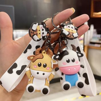 Rubber 3D Soft Pvc Keychain Dairy Cattle Plastic Key Chains Zodiac Cattle Cow Rubber Wristbands Key Chain