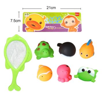 Rubber Ocean Animal Animals Fishing Net Play Set Model Toys Bath Toy Style Plastic for Kids Baby Children