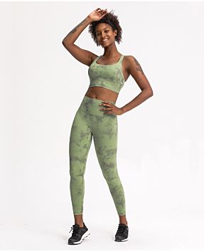 S2068 Womens Yoga Outfits 2 Piece Set Workout Athletic Tie Dye Printed Leggings and Sports Bra Set Gym Clothes