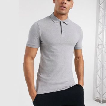 Sales Promotion 100% Cotton Soft Longline Slim Fit Plain Grey Golf Polo Shirt