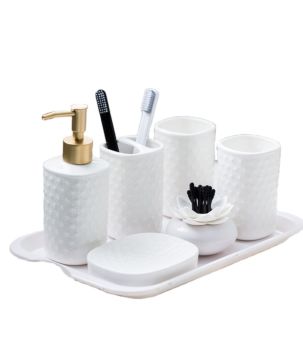 Simple Ceramic Bathroom Accessories Set Soap Dispenser Dish Toothbrush Holder Tumbler Cup Organizer