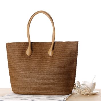 Simple Women Totes Bag Handmade Straw Hand Bag Female Large Capacity Travel Beach Shoulder Handbags