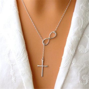 Simplicity Fashionable Silver Personalised Cross Necklaces for Women