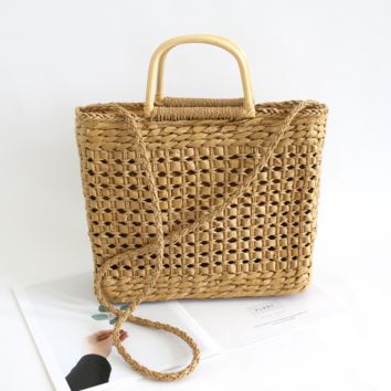 Sling Shoulder Handicrafts Woven Wicker Flax Weave Picnic Beach Rattan Straw Bag